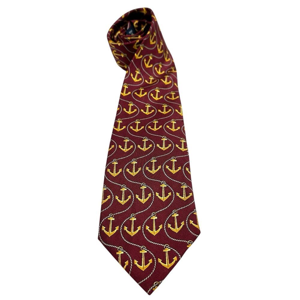 Polo Ralph Lauren VTG Mens Necktie Silk Multi Nautical Anchor USA Handmade Tie